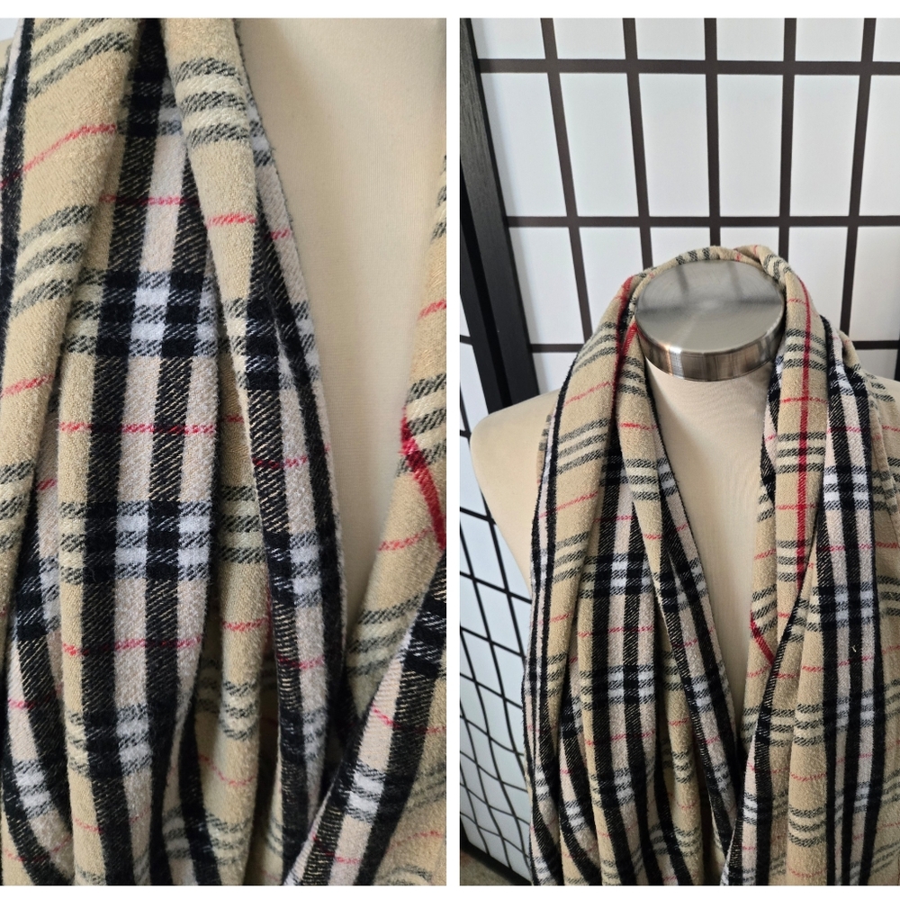 Burberry Tan Plaid/Check Short Frayed Edge Heritage Camel Scarf - Picture 6 of 12